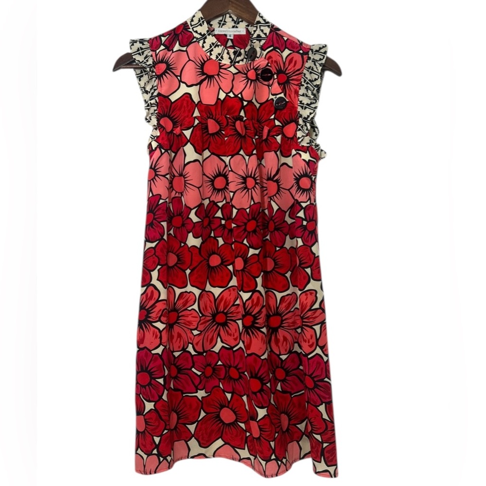 coreylynncalter Red Pink Floral Print Mini SILK Dress Ruffle Cap Sleeves Size 6 - Picture 2 of 9